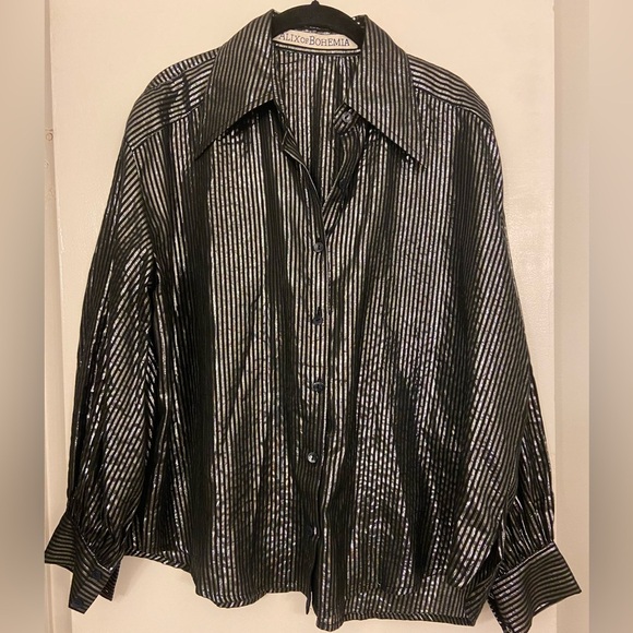 Alix of Bohemia Emery Moonlight Long Sleeve Silver Metallic Stripe Size Small - Picture 4 of 8